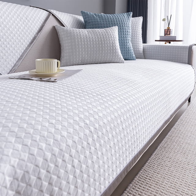 Ice silk cool summer sofa cushion pad - non slip solid color protective couch cover, soft elastic polyester, machine washable, 70x120cm for double sofa, white gray green blue