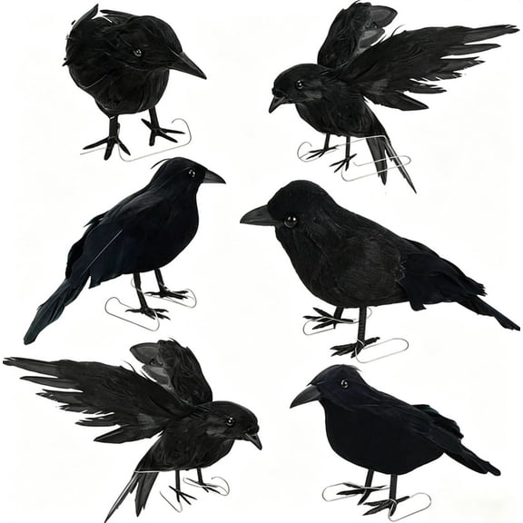 Halloween Black Crows,6 Pack Real Touch Black Feathered Crows Flying Birds Halloween Decorations Indoor Raven Prop Outdoor Crows Halloween Decor Raven Statue Fake,Crow Decoy