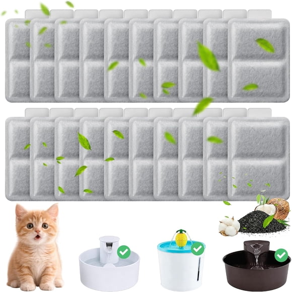 20 Pack Small Cat Water Fountain Filters, Compatible with Whisker City 50 oz Automatic Pet Fountain, Dog Water Dispenser Replacement Filters for Pineapple, Ceramic and Stainless Steel