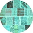 thumbnail image 1 of Ahgly Company Machine Washable Indoor Round Patchwork Turquoise Blue Transitional Area Rugs, 7' Round, 1 of 4