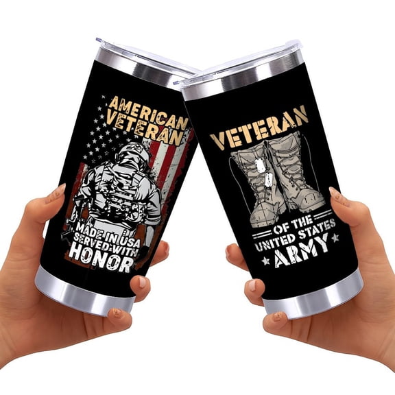 Veteran's Day Gift For Veteran, Military Veteran 20 Oz Travel Tumbler, Birthday Christmas Gift For Us Army Veteran Men Grandpa Papa