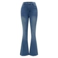 thumbnail image 4 of Women's Bootcut Ripped High-Rise Jeans, Slim Fit Denim Pants with Distressed Details & Elegant Silhouette,Blue L, 4 of 5