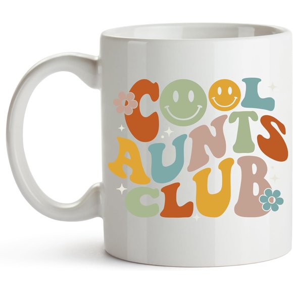 YouNique Designs Cool Aunts Club Mug, 11 Oz, Best Aunt Ever Gift From Niece, Nephew, Favourite Auntie, Promoted to Aunt Pregnancy Announcement Coffee Cup (Black Handle)
