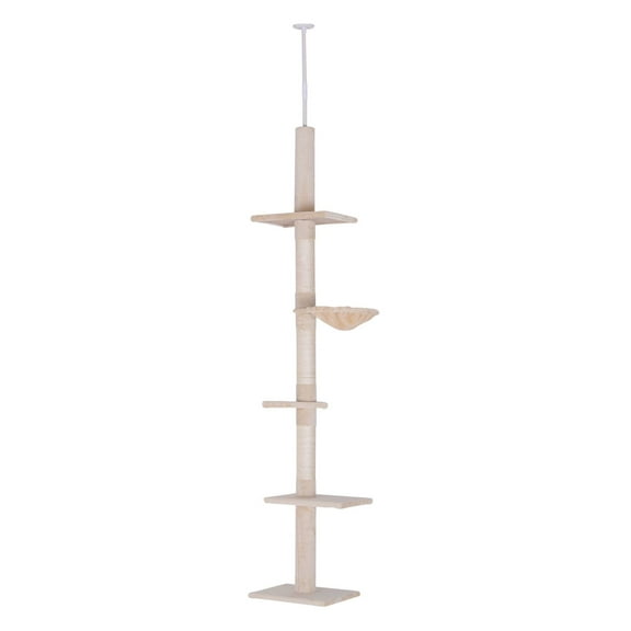 8.5' Cat Tree Floor to Ceiling Adjustable Height, 5 Platform Cat Tower with Sisal Scratching Posts, Beige