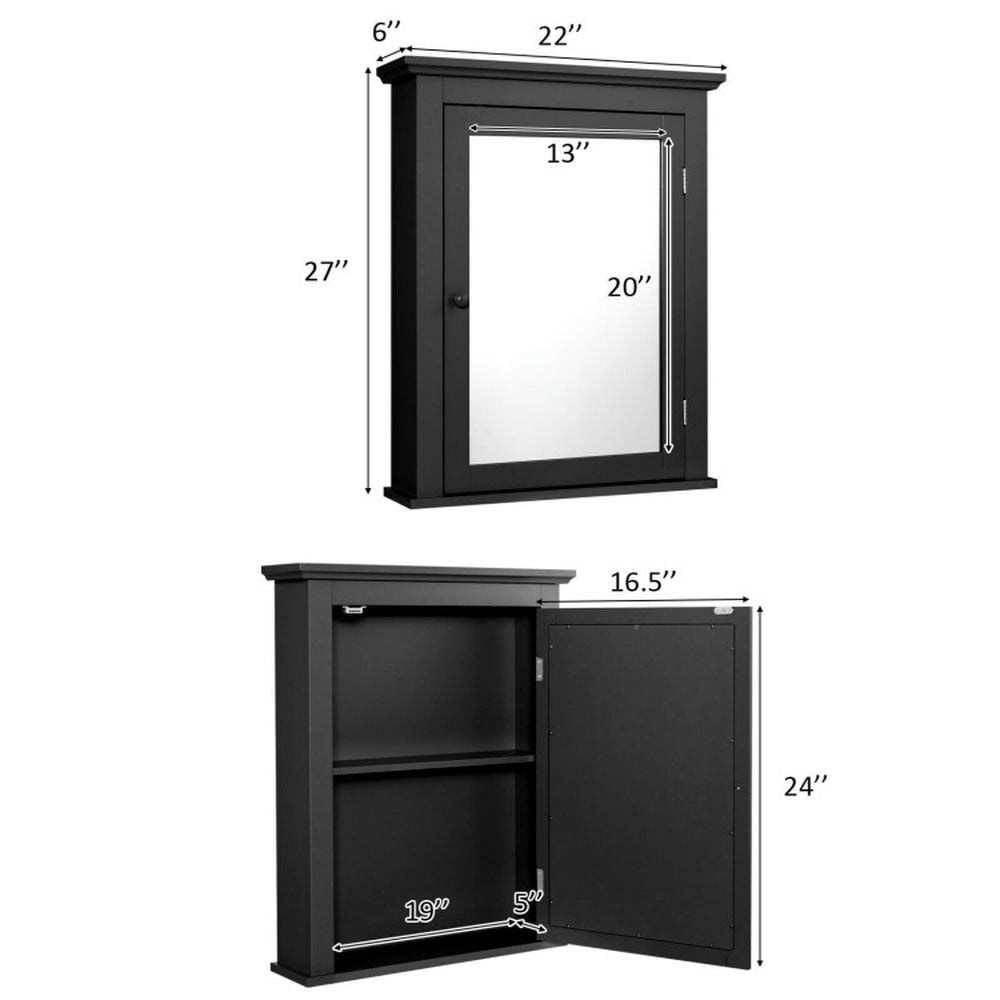 Finihen Bathroom Wall Cabinet, Wall Mounted Mirror Cabinet, Wall Mounted Bathroom Mirror Cabinet with 5-level Height-adjustable Shelf, for Bathroom, Black Finihen Bathroom Wall Cabinet, Wall Mounted Mirror Cabinet, Wall Mounted Bathroom Mirror Cabinet with 5-level Height-adjustable Shelf, for Bathroom, Black