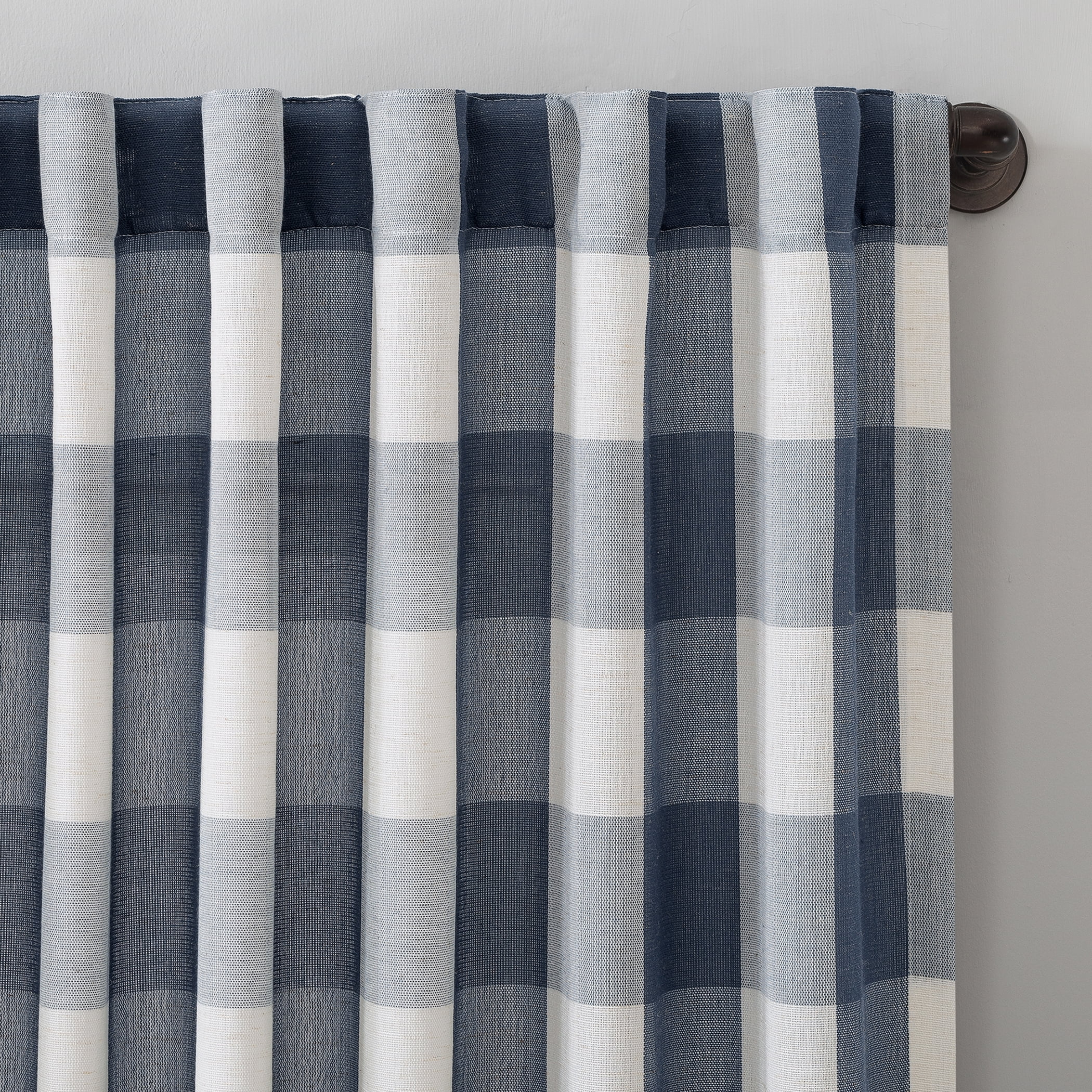 Better Homes and Gardens Buffalo Plaid Semi-Sheer Back Tab Curtain Panel, 50" x 84", Navy