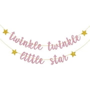 Twinkle Twinkle Little Star Banner - Baby Shower Party Decorations, Kid's Birthday Party Decorations, Gender Reveal Party Decor Supplies (Pink Glitter)