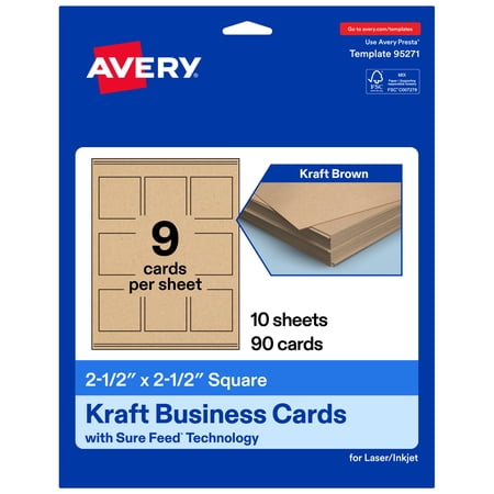 Avery Printable Business Cards, 2.5" x 2.5", Kraft Brown, 90ct
