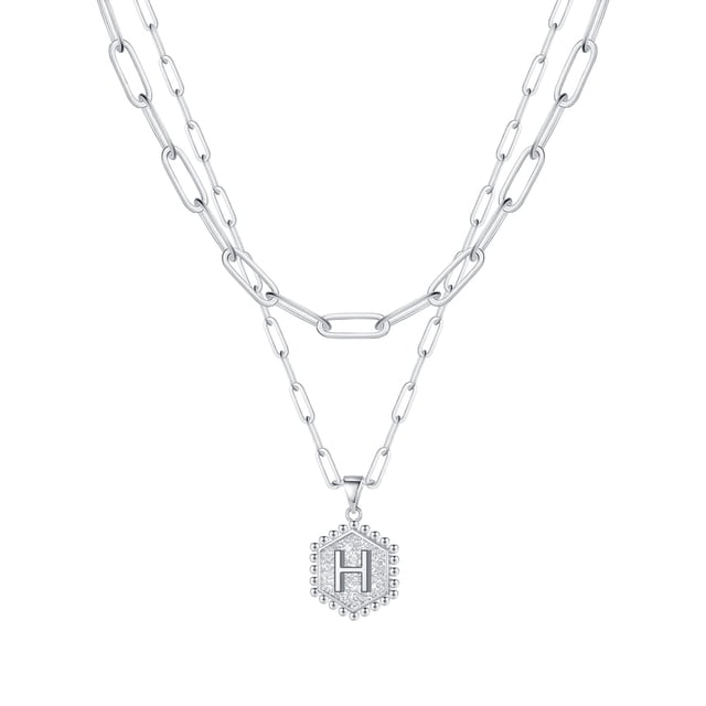Kcodviy Collier Hexagone initial 26 Collier Ras-du-Cou Diamant pour Femmes Colliers pour Pendentif Cœur Femmes A Z 26 Collier initial Cœur Alphabet initial Colliers Argentés Collier Maman pour Femmes