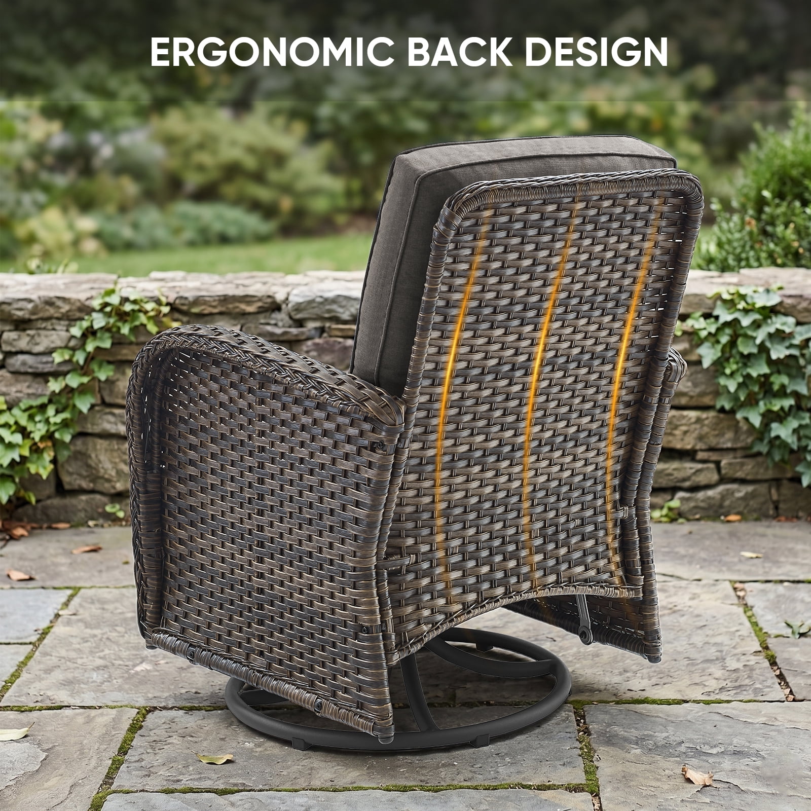POCASSY 5 Pieces Patio Furniture Set, Wicker Patio Conversation Set with Swivel Rocking Patio Chairs, Outdoor Couch, Deep Seat Patio Set with Glass Top Coffee Table for Outside in Gray