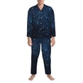 thumbnail image 3 of Fuzoiu Blue Glitter Retro Print Men's Long-Sleeved Pajama,Lounge Button Down Nightwear,Mens Notch Collar Pajama Set -X-Large, 3 of 7