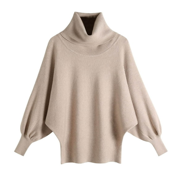 Perfectbot Sweaters for Women Batwing Long Sleeves Turtleneck Knit Tops Elastic Hem Fall Winter Shirts