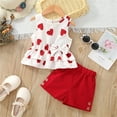 thumbnail image 2 of Mercatoo Toddler Girls 2 Piece Summer Outfits Cute Heart Print Ruffl1 Bow Sleeveless Tank Top Shorts Kids Vacation Casual Clothes, 2 of 9