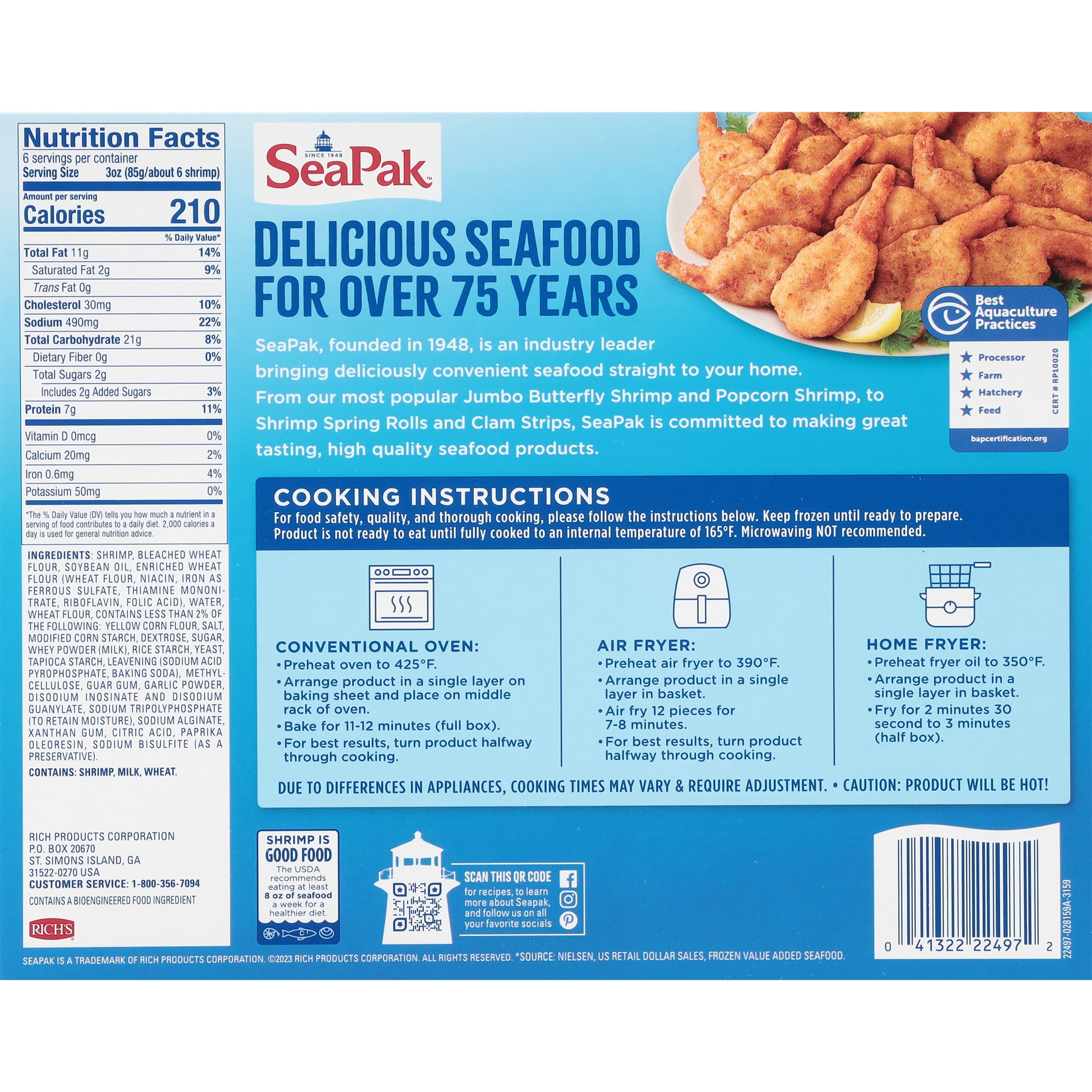 SeaPak Crispy Breaded Butterfly Shrimp, Easy to Bake, 18 oz, BAP Certified (Frozen)