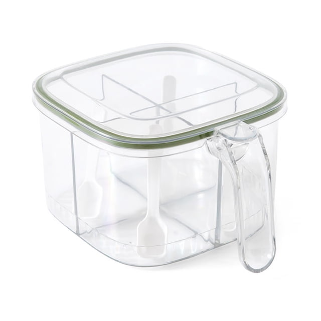 CAJA DE ESCUES DE 4 Compartimes Con Mayor Capacidad, Tapa Hermética, Tapa Fácil de Abrir para Cococina Casera, PlásTiCO, Transparente