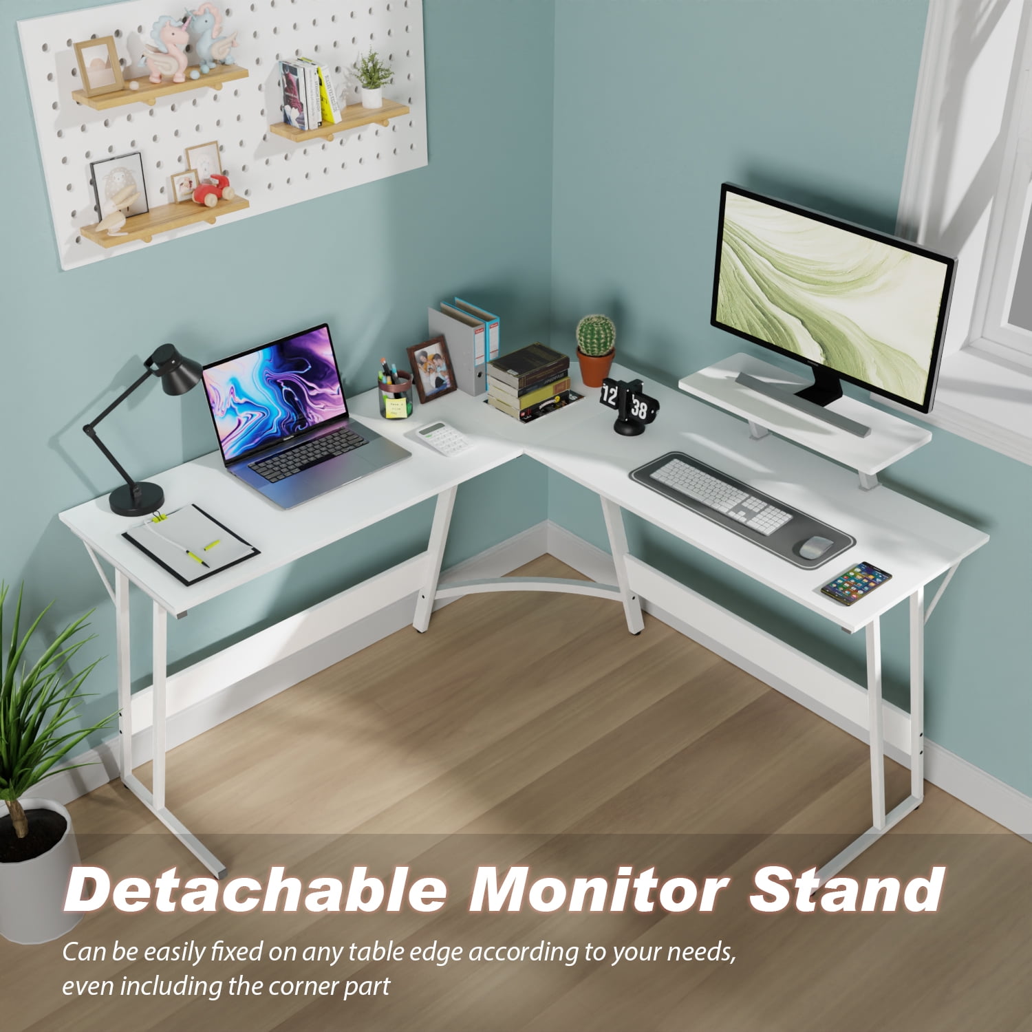 PayLessHere L Shaped Desk Corner Gaming Desk with Large Desktop Studying Working Desk, White