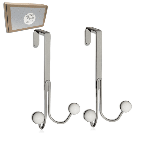 Happy Hooks Over the Door Hooks, 2-Pack, Gray, 6.4" Height and 3.5" Width, High-Manganese Steel