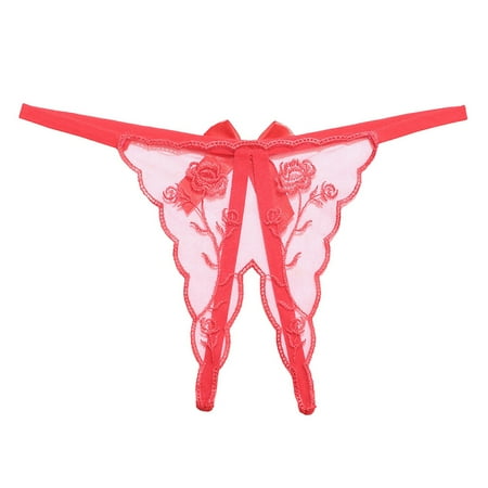 Women s G String Panty Lace Thongs Bow Front Crotchless Underwear Hollow Out See Through Panty Bridal Lingerie