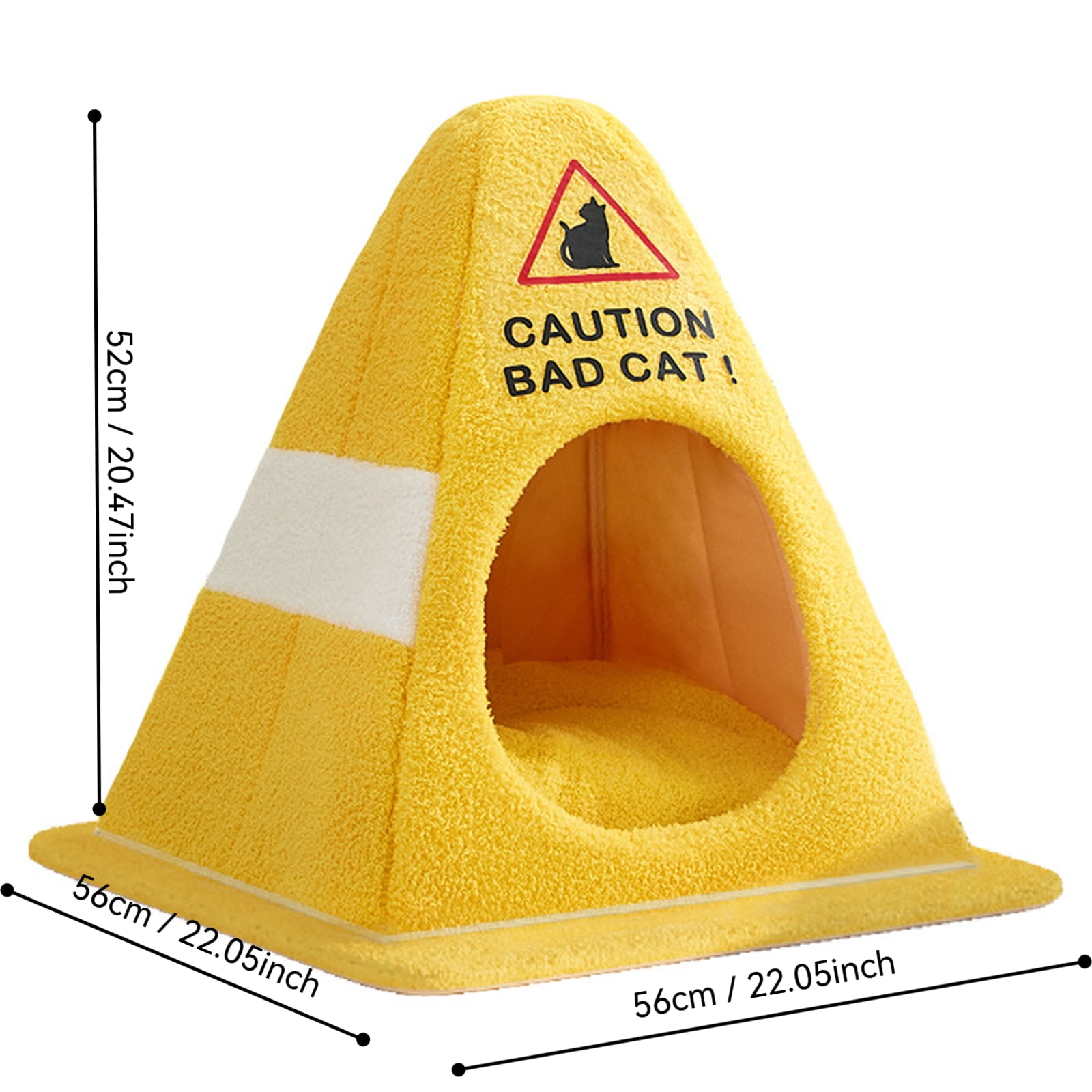 Funny Caution Bad Cat Bed, 2026 Cute Soft Fleece Cozy Zipper Pet House with Detachable Inner Padding