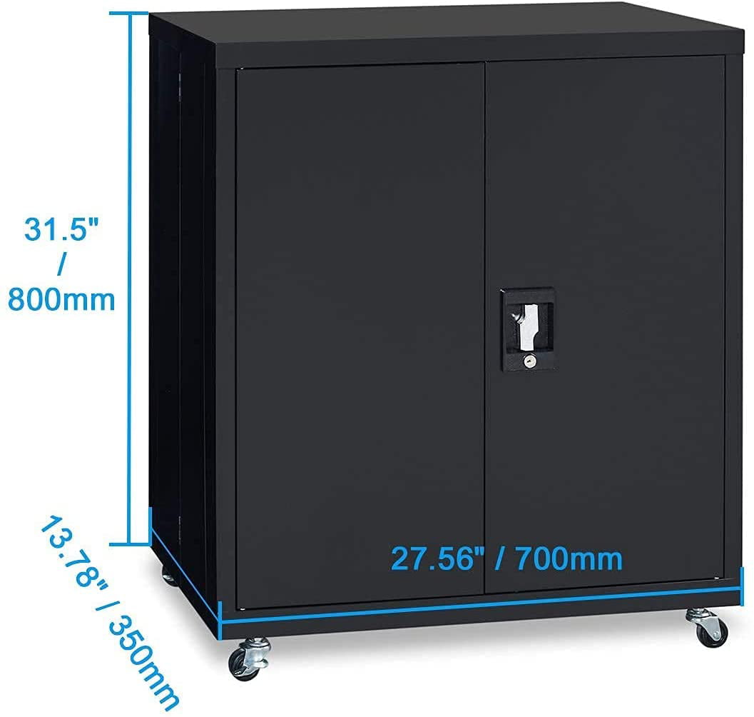 GREATMEET Metal Storage Cabinet Locking Steel Storage Cabinet with 2 Door and Shelves,42 Lockable Cabinet for Home Office,Black 