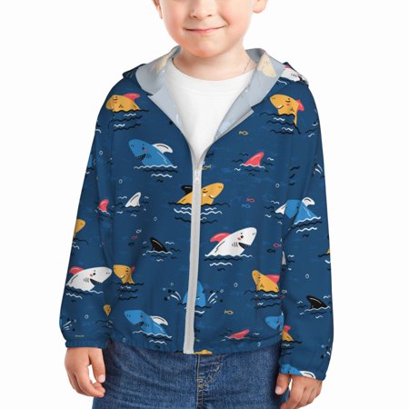 

Ocsxa Colorful Ocean Shark Print Kids Active Zipper Sun Protection Jacket Boys Girls Hooded Cooling Shirt-5 Years