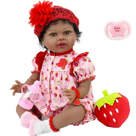 Aori Black Reborn Baby Dolls African American Girl Doll with All Feeding Toys for Kids 3+