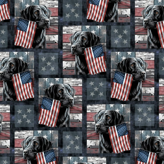 David Textiles American Patriotic Cute Labrador Multicolor 100% Cotton Fabric by The Yard