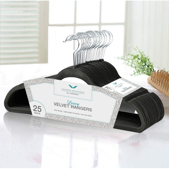 Laundry Solutions by Westex Velvet Non-Slip Hangers, Black 17 ¼” x 8 ⅞”