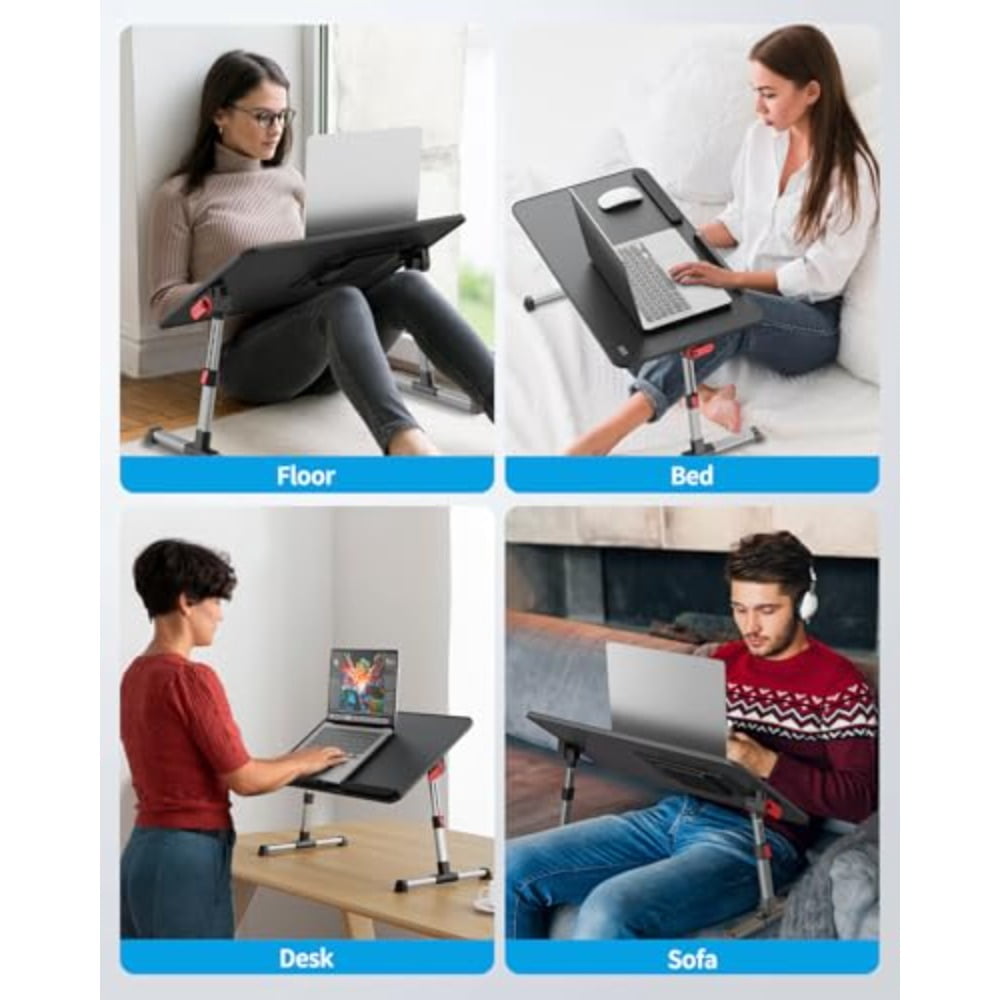 Laptop Desk for Bed with Cooling Fan, Height and Angle Adjustable Laptop Stand for Bed, Lap Desk Tray Table, Lightweight Foldable Portable Computer Table for Couch Sofa Chair Floor Desk