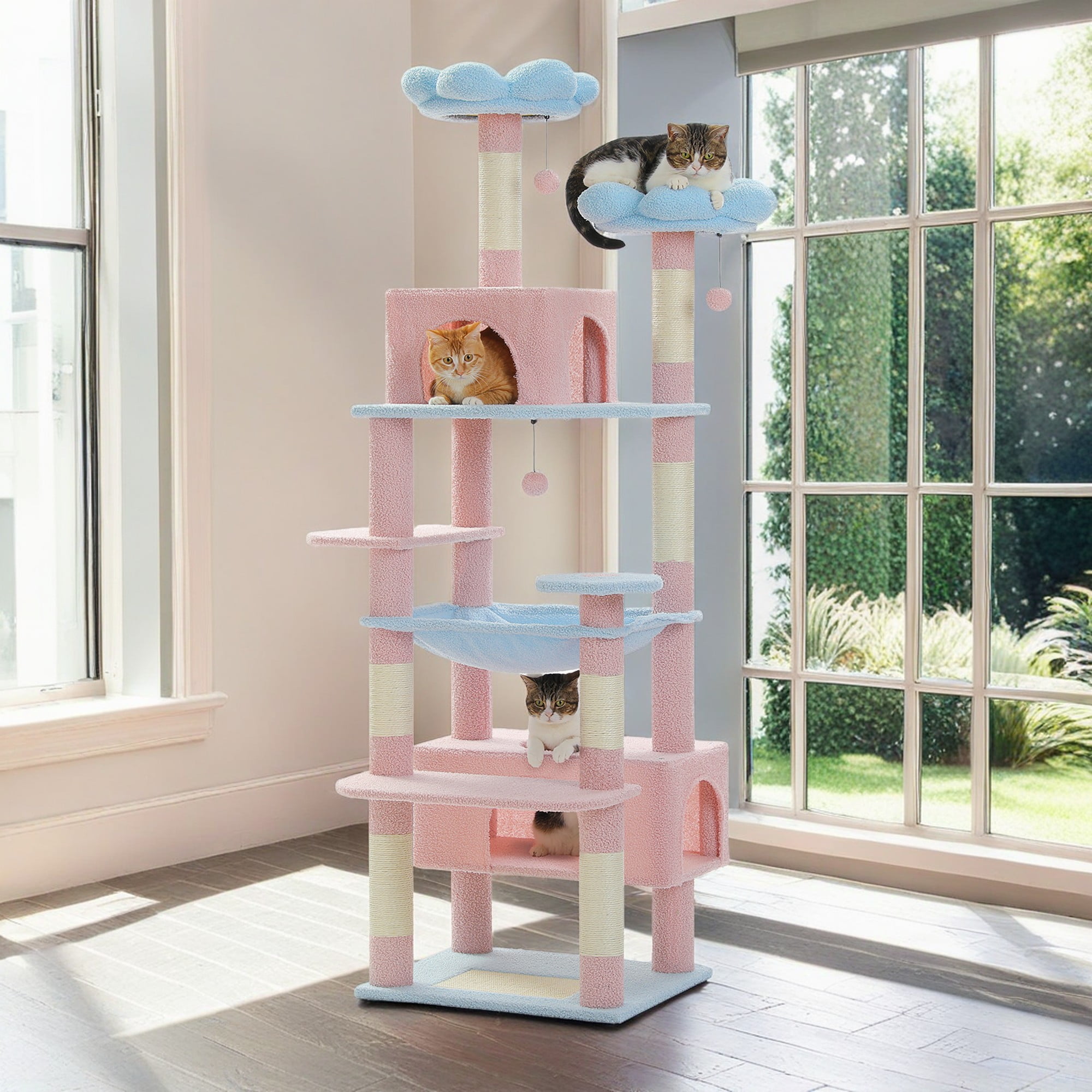 resenkos 72" Large Cat Tree Tower with Sisal Scratching Post, Indoor Cat Condo for Big Cat Maine Coon, Blue