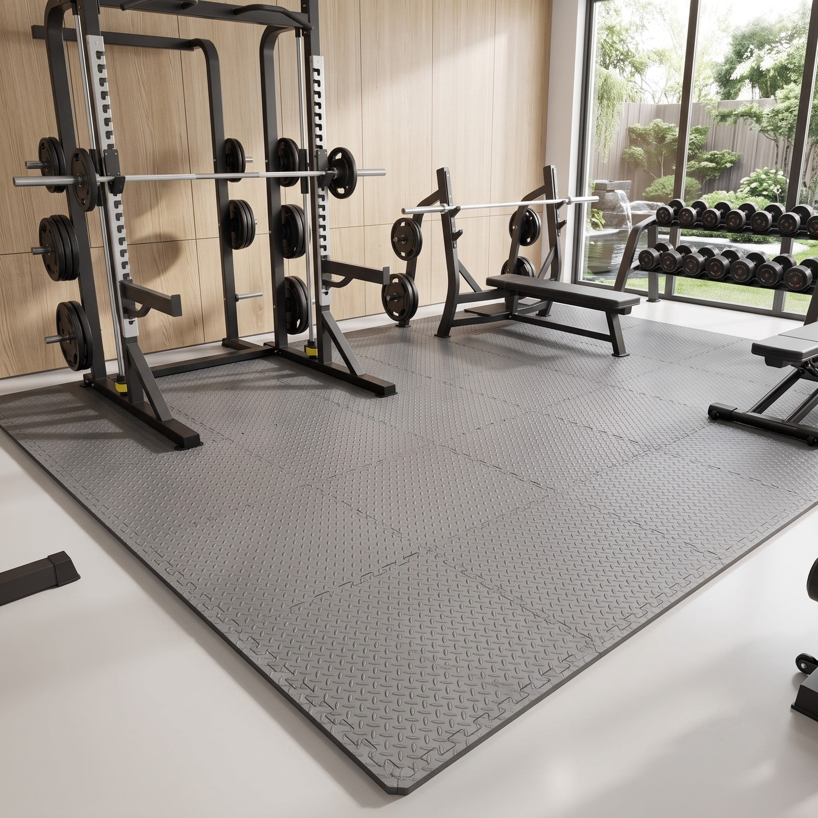 Airfind 24 Tiles Puzzle Exercise Floor Mat with Interlocking EVA Foam and Non-Slip Texture for Home Gym Equipment Protection, Gray