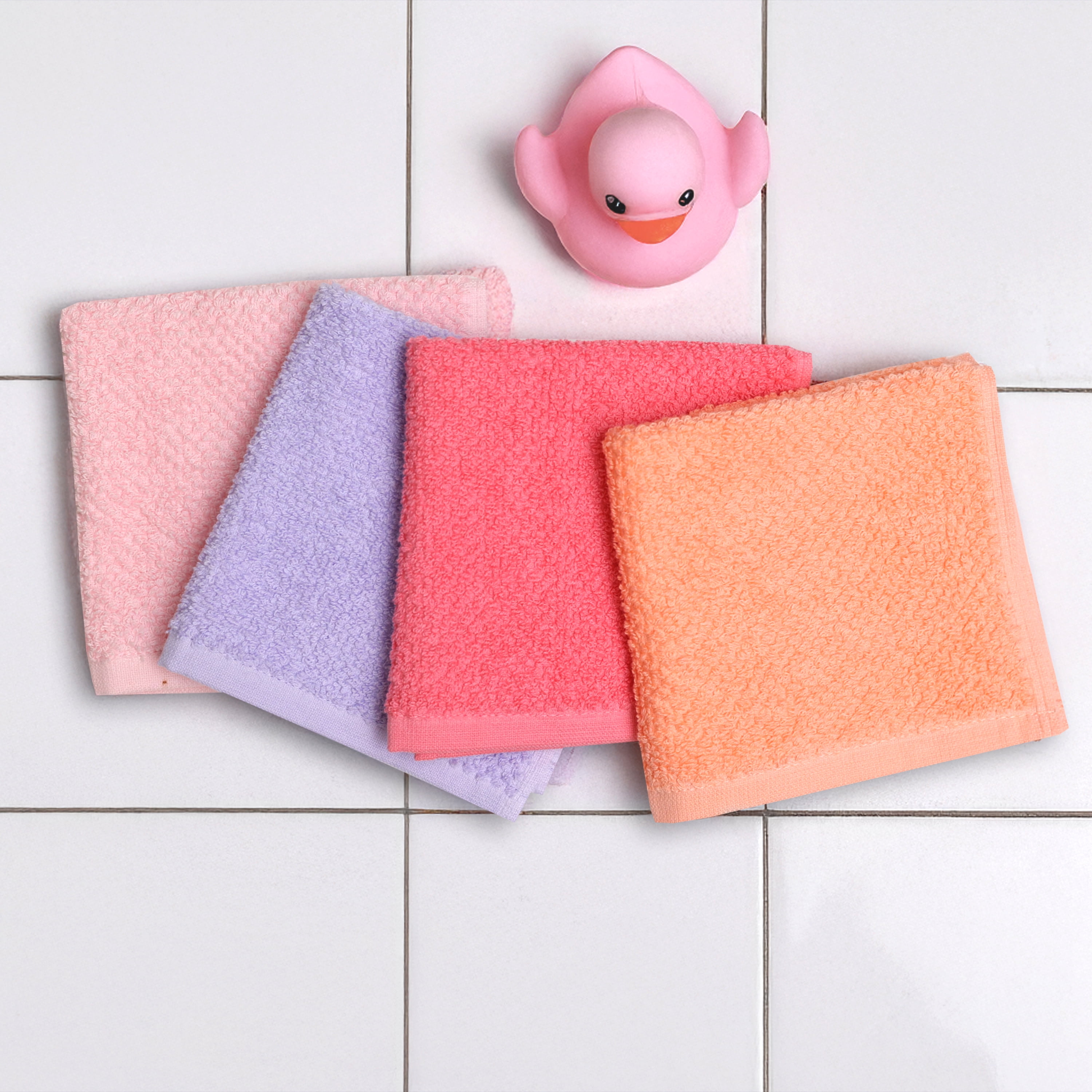 Your Zone Kids Washcloth Set, 8 Pack, Cotton Blend, Pink, Purple and Coral