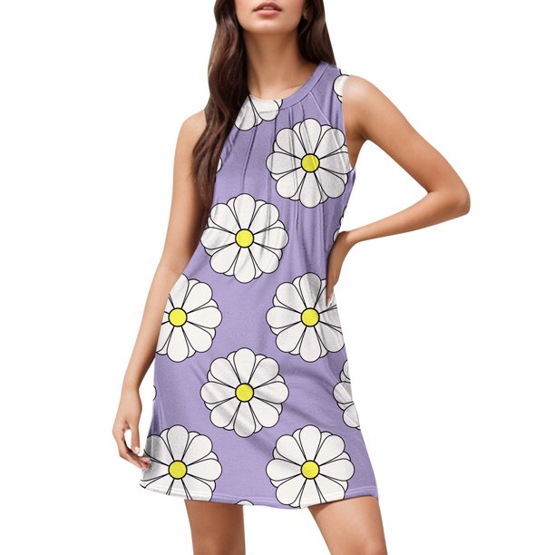 WILLBEST Regalos Para Mujer Vestido Playero Elegante De Verano Con Estampado Informal Y Sin Mangas, Largo Medio, Cuello Redondo 1968