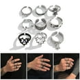 thumbnail image 2 of 9pcs Stylish Gothic Rings Set for Men and Women Thorn Silver Collection with Unique Heart Snake and Skull Designs, 2 of 9