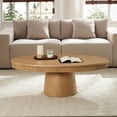 thumbnail image 4 of Modern Design Oval Handcraft Drum Coffee Table Length 47.24 inch Coffee Table for Living Room, Ellipse Coffee Table with Sturdy Pedestal,Natural Color, 4 of 12