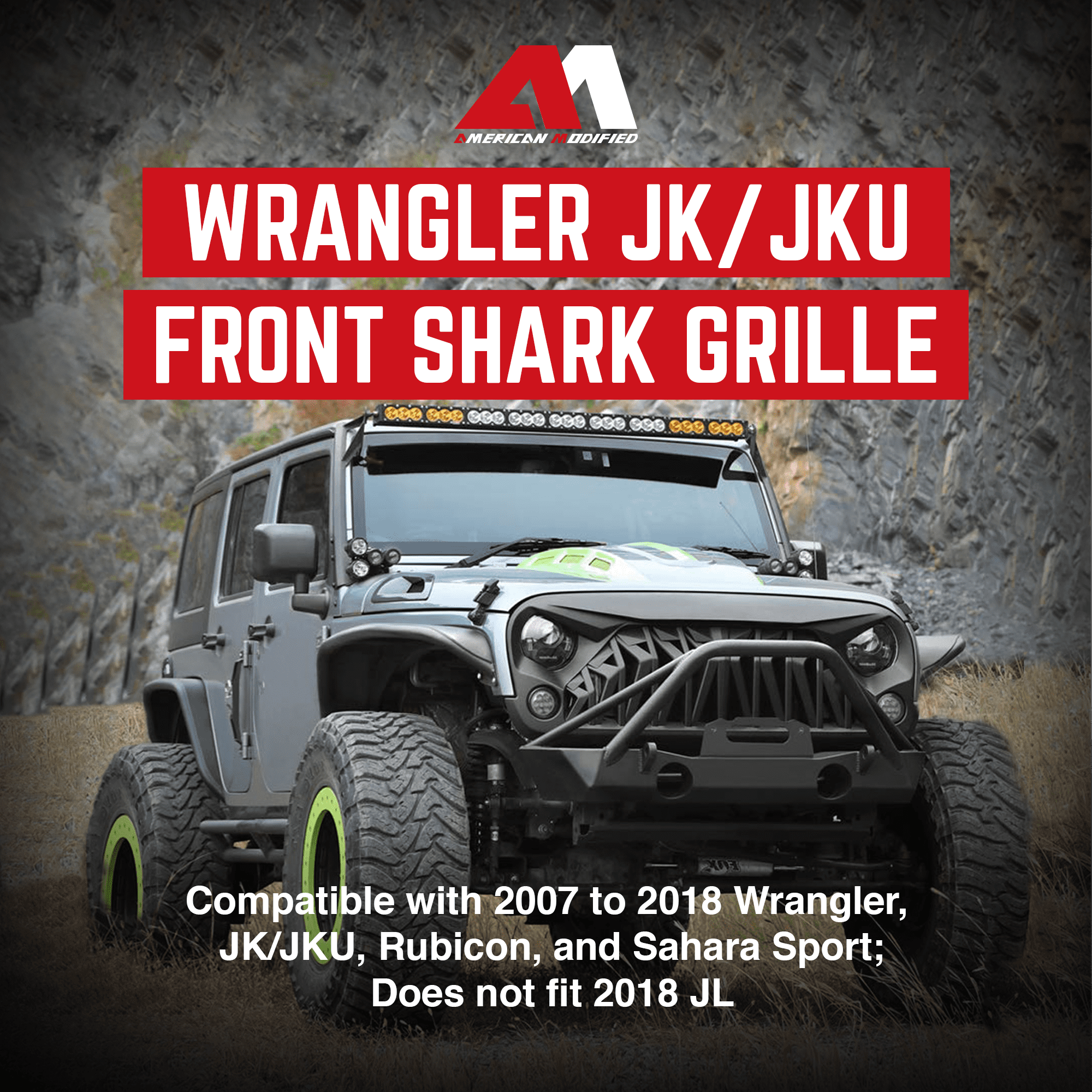 American Modified Shark Grille for 2007 to 2018 Jeep Models, Matte Black