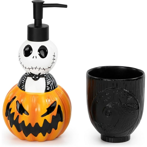 Disney Nightmare Before Christmas 2 Piece Pumpkin Lotion Pump & Bathroom Tumbler Set