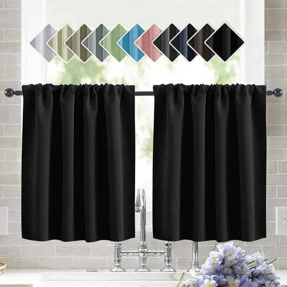 Bxaolu Thermal Short Blackout Curtains for Small Window, Darkening Curtains for Living Room/Bedroom/Kitchen (W29.9 x L36inch, Beige, Set of 2 Panels, Top of Rod Pocket)