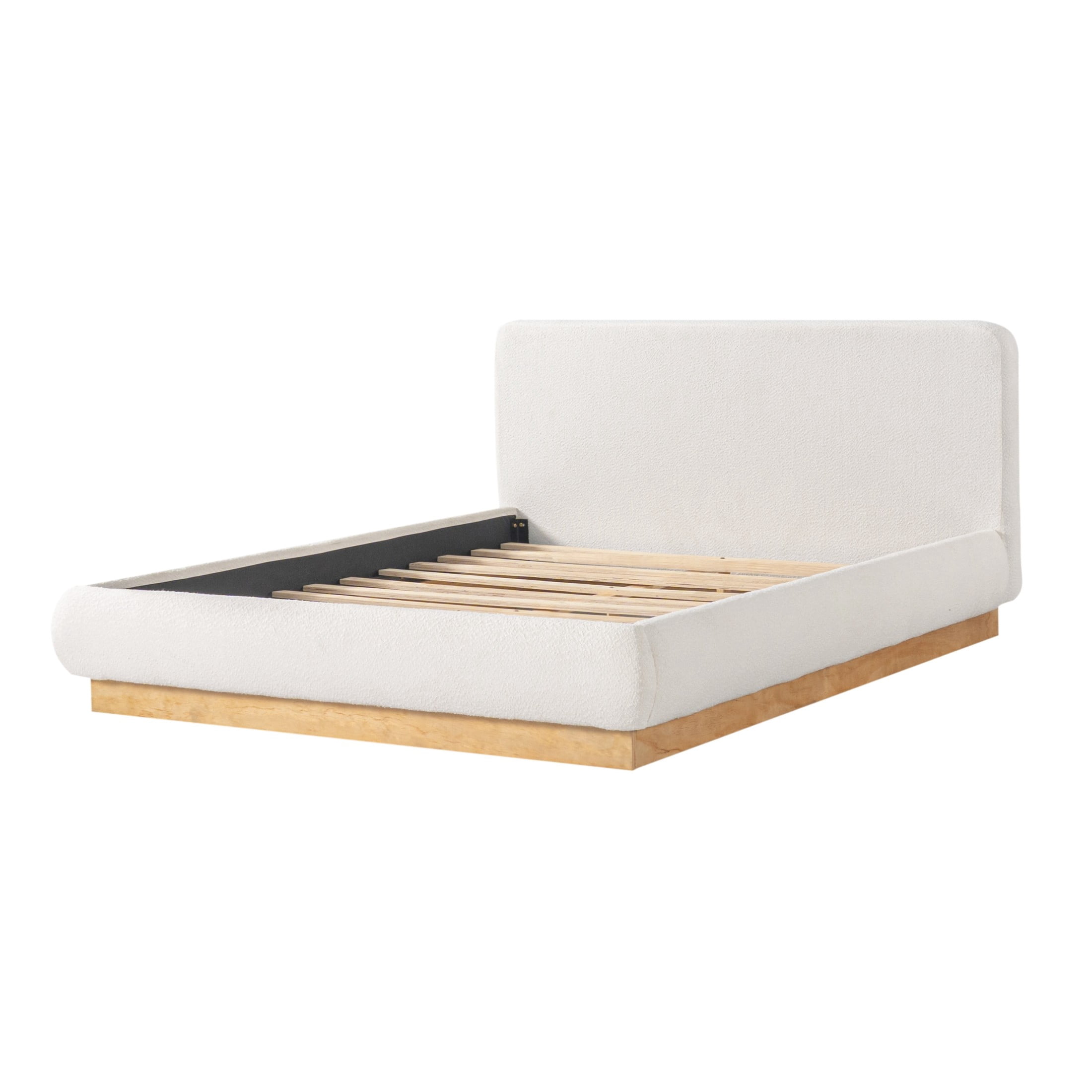 Christopher Knight Home Queen Boucle Upholstered Platform Bed Frame with Headboard, Natural+White