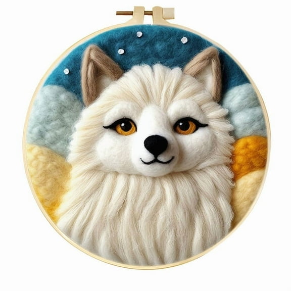 Wolf Needle Felting Set, Beginner Felt Painting Set, With Wool Felt Painting Set, Decorative Frame, Suitable for Home Decoration