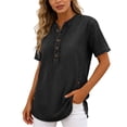 thumbnail image 6 of Denim Shirt Women Trendy Button Down V Neck Jean Tops 3/4 Sleeves Lightweight Soft Shirts Smart Casual Blouses Cowboy Western Tops Office Work Irregular Hem Tunic Tops, 6 of 6