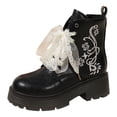 thumbnail image 7 of Women's Leather Lace up Combat Boots Platform Comfortable Lug Sole Chunky Casual Fall Winter Warm Motorcycle Booties a-Black Size 9, 7 of 7