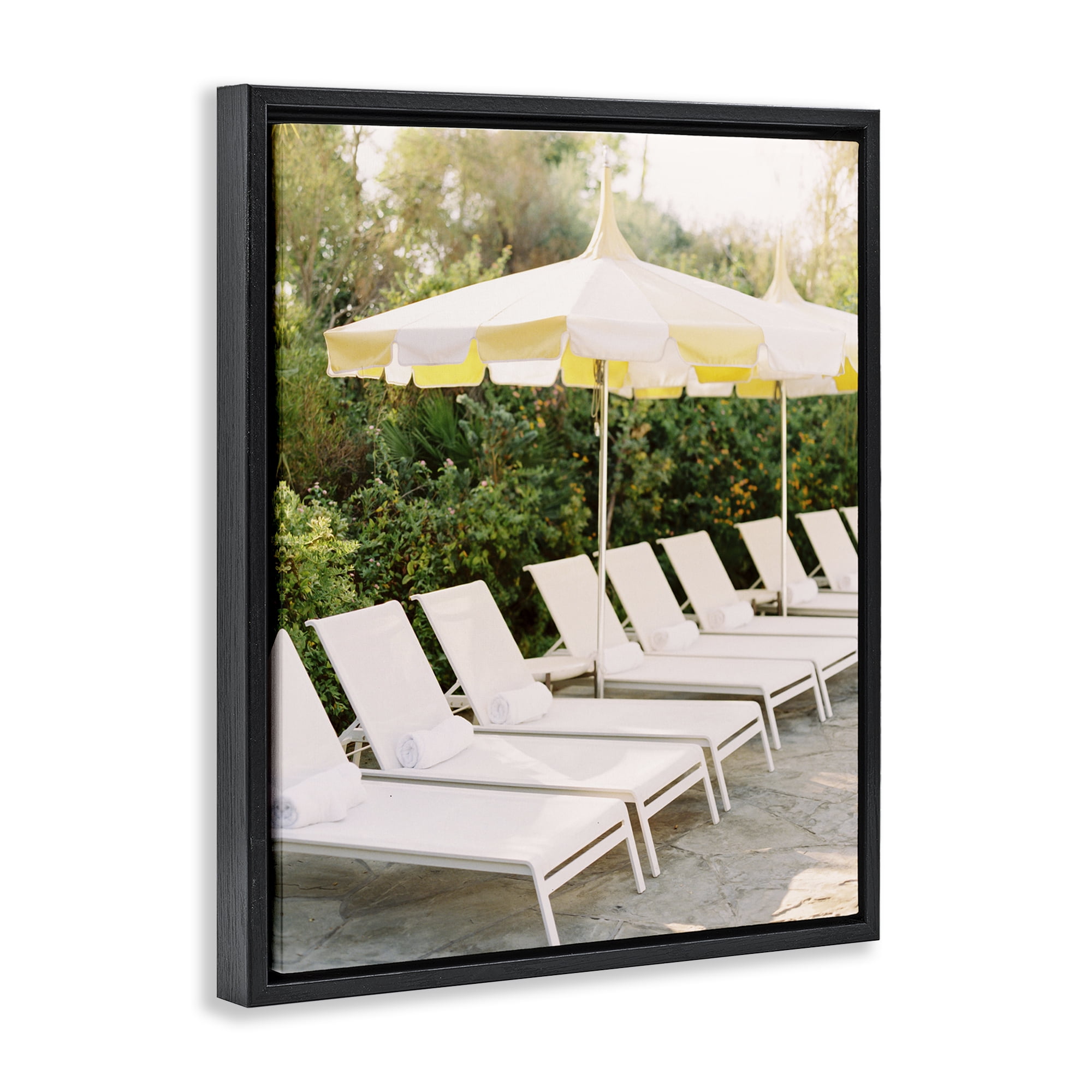 Stupell Industries Summer Pool Chairs Landscape Photography Black Floater Framed Canvas Art Print Wall Art, 17 x 21