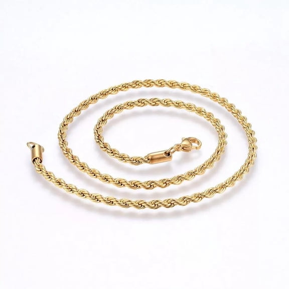 304 Stainless Steel Rope Chain Necklace Lobster Gold 18-20" 2Mm A426