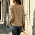 thumbnail image 2 of Cilsoka Oversized T Shirts for Women V Neck Linen Long Sleeve Shirts Side Button Solid Loose Casual Pullover Tops, 2 of 4