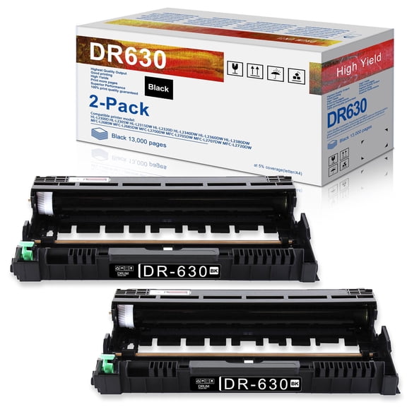 DR630 DR-630 Drum Unit 2 Pack Replacement for Brother MFC-L2700DW HL-L2300D HL-L2340DW HL-L2380DW MFC-L2740DW DCP-L2540DW HL-L2305W HL-L2360DW Printers