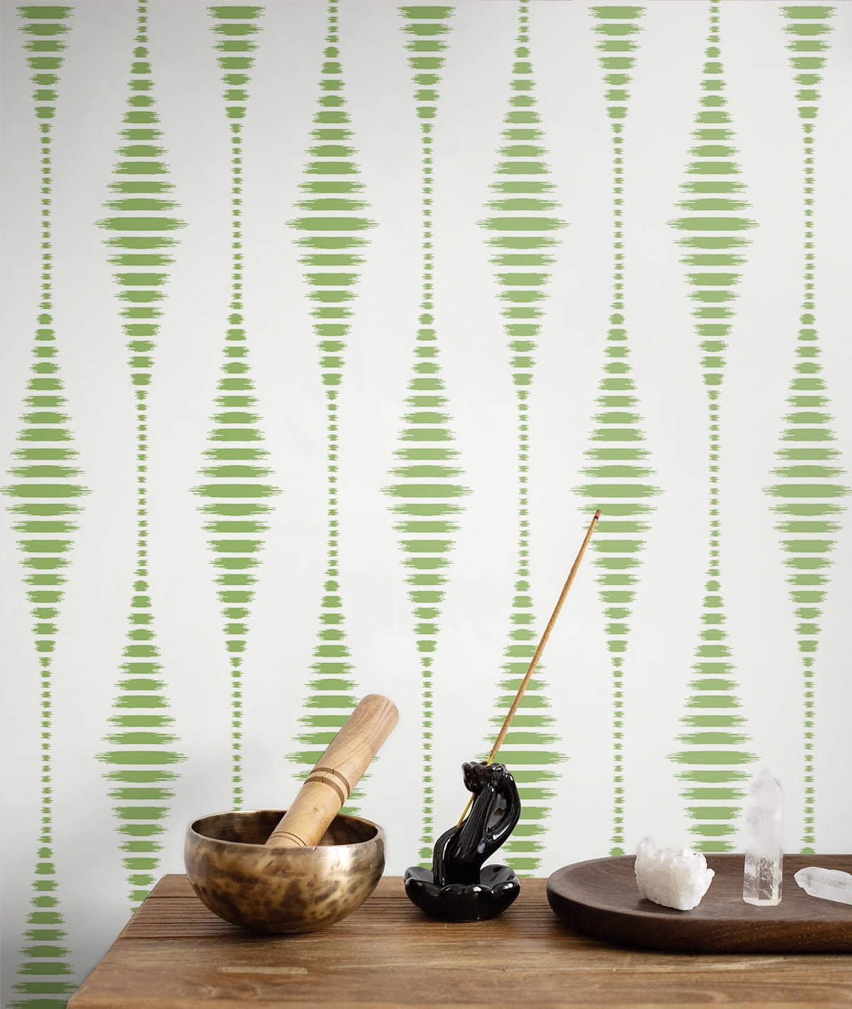 Seabrook Designs  Striped Ikat Peel and Stick Wallpaper 27 in. W x 18 ft. L - Macaw Green