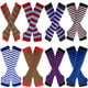 thumbnail image 4 of Nvzi Guantes largos sin dedos a rayas, calentadores de brazos tejidos de invierno para punk rock, cosplay, gótico y fiestas navideñas, azul oscuro, 4 of 5