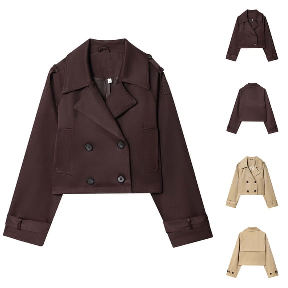 LSLJS Jackets for Women Turn Down Collar Button Cropped Jackets Casual Trendy Solid Color Fall Clothes with Pockets, S-L