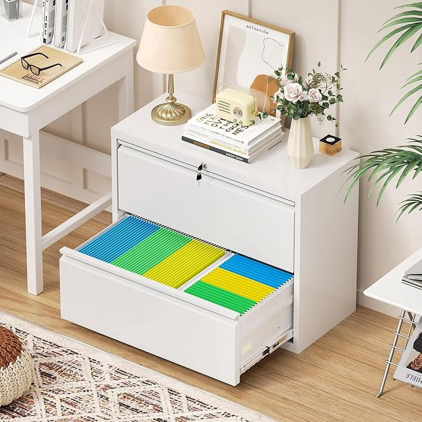 SOLAURA 2-Drawer Metal Lateral File Storage Cabinet with Lock, Office & Home Filing Cabinet for Files Legal/Letter/A4 Size (White)